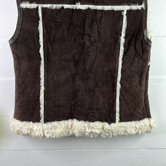 STEVE MADDEN Brown Leather Cream Fur Zip Up Vest Jacket Size Medium - Picture 4 of 11